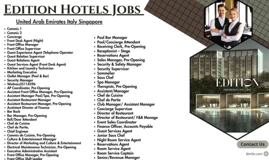 Edition Hotels Jobs United Arab Emirates Italy  Singapore