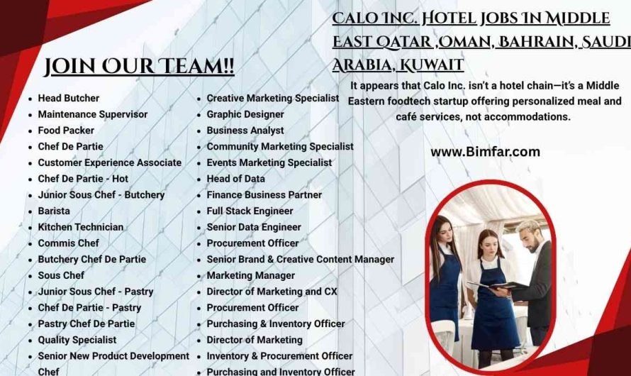 Calo Inc. Hotel Jobs In Middle East Qatar ,Oman, Bahrain, Saudi Arabia, Kuwait