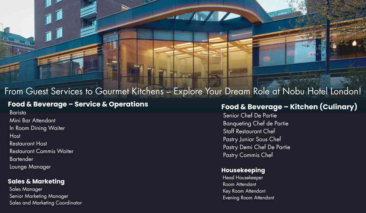 From Guest Services to Gourmet Kitchens – Explore Your Dream Role at Nobu Hotel London!